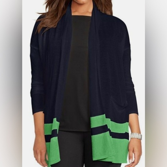Lauren Ralph Lauren Sweaters - Lauren Ralph Lauren Linen Blend Border Stripe Cardigan
Navy/Green Size Medium